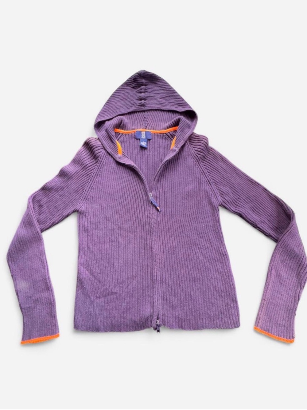 Vintage Y2K SO...GSJC Navy Blue & Orange Ribbed Knit Zip-Up Hoodie